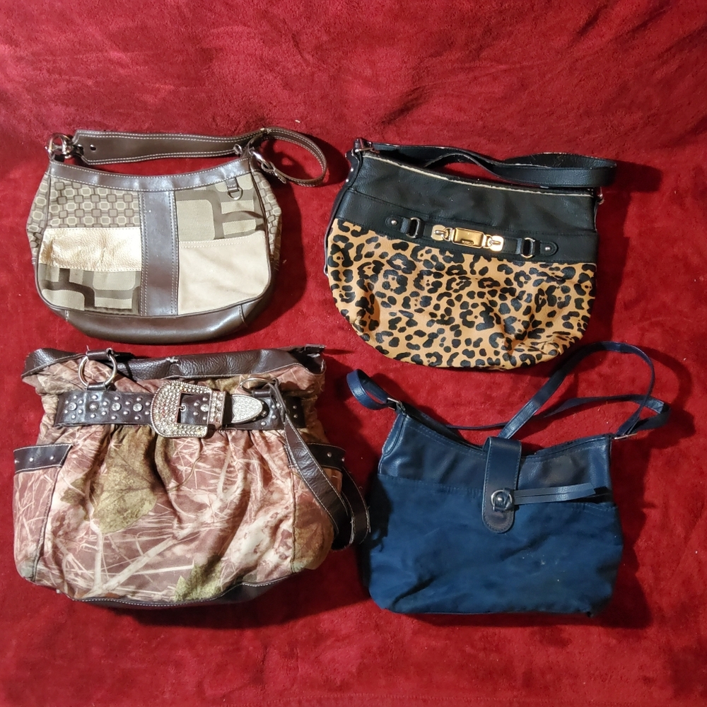 FLAWED & DAMAGED Handbag Purse Mixed Lot Of 4 Camoflage Leopard Rosetti Unbrande